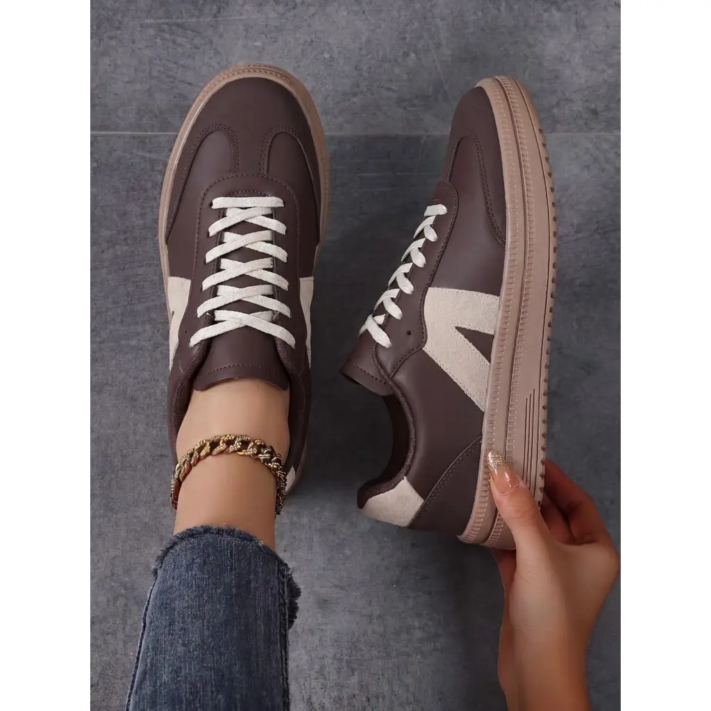 Kadın Sneaker Yüksek Taban Ortopedik Bağcıklı Spor Ayakkabı Retro Kahve-011