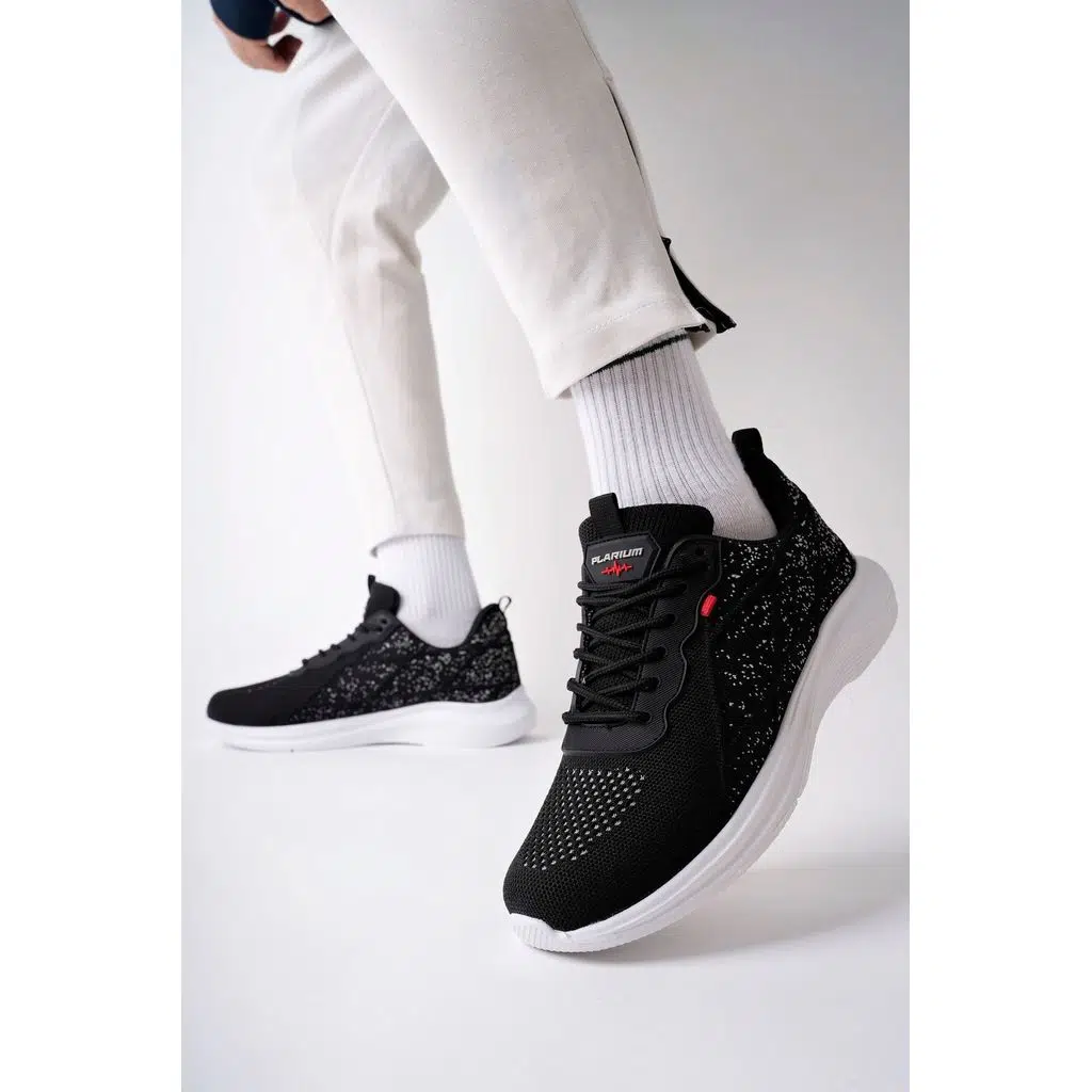 Siyah Beyaz Erkek Ortopedik Hafif Nefes Alabilen Triko Sneaker Koşu Yürüyüş V Ayakkabı