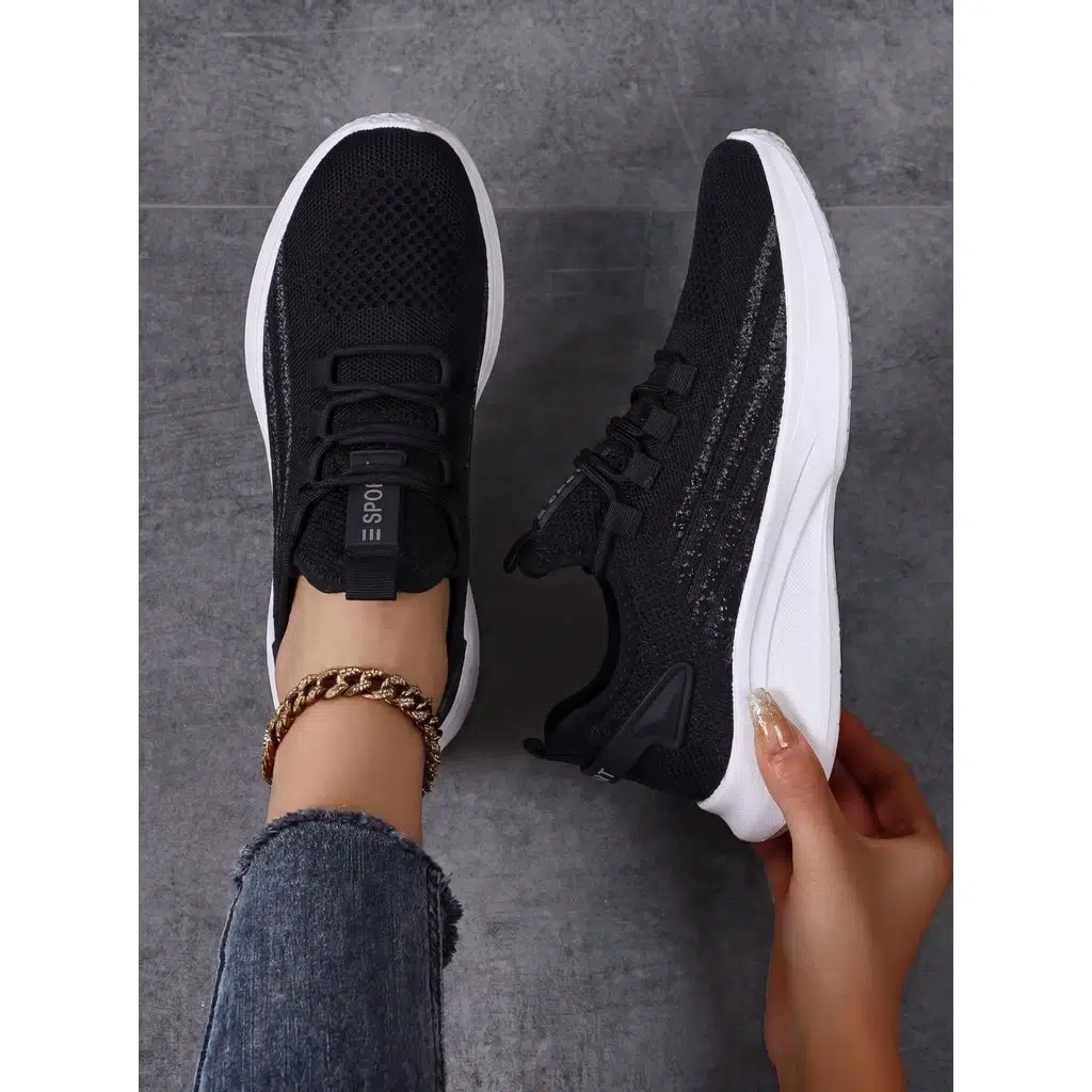 Siyah Beyaz Unisex Hafif Triko Sneaker Ortopedik Ayakkabı-015